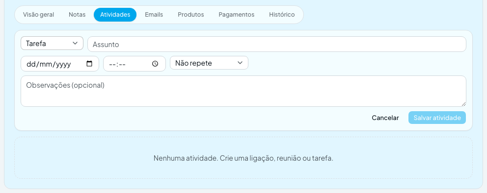 Os campos passaram a mostrar 